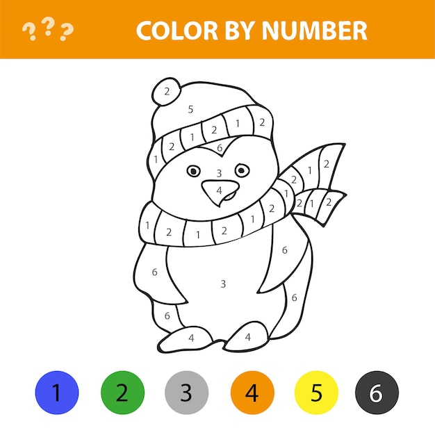 Juego de colorear por números. ilustración de vector de juego de colorear  con pingüino de dibujos animados para niños libro de colorear | Vector  Premium