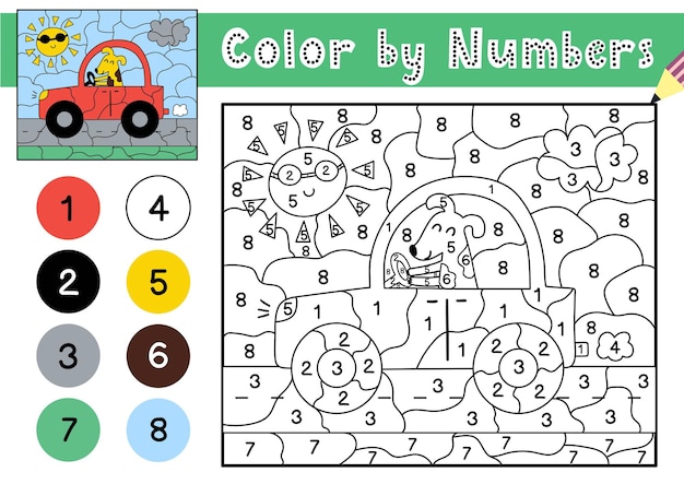 Juego de colorear por números para niños página para colorear con un lindo  ciervo y un búho hoja de trabajo imprimible con solución