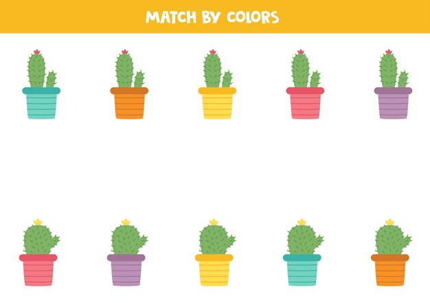Juego de combinación de colores para niños en edad preescolar Combina cactus por colores