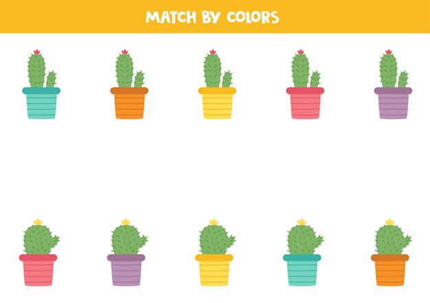 Juego de combinación de colores para niños en edad preescolar Combina cactus por colores