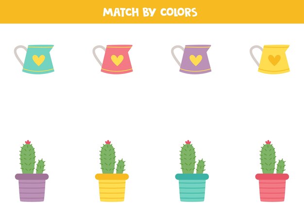 Juego de combinación de colores para niños en edad preescolar Combina regaderas y cactus por colores