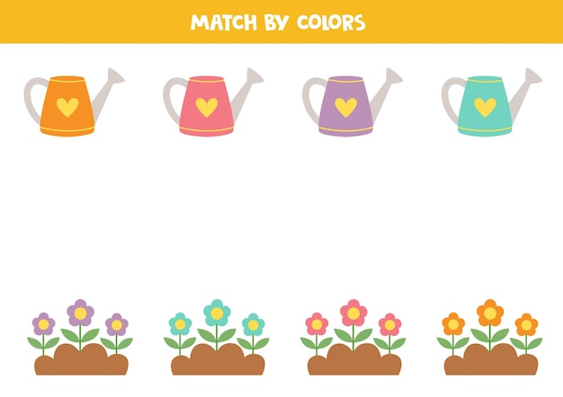 Juego de combinación de colores para niños en edad preescolar Combina regaderas y macizos de flores por colores