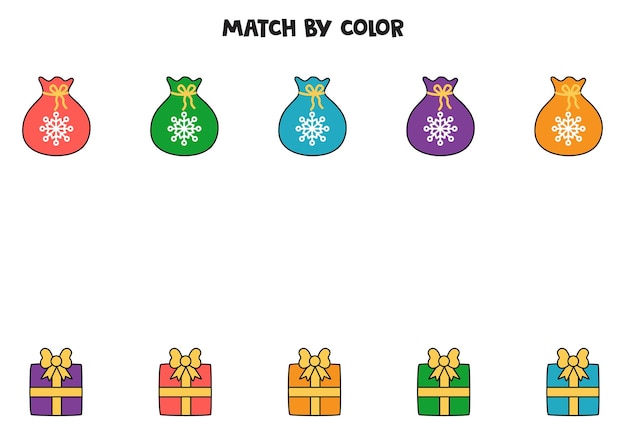 Juego de combinación de colores para niños en edad preescolar. Combina regalos y bolsos por colores.