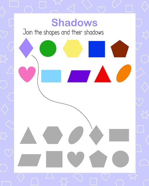 Juego de combinación de formas geométricas y sombras hoja de trabajo imprimible recursos educativos para maestros