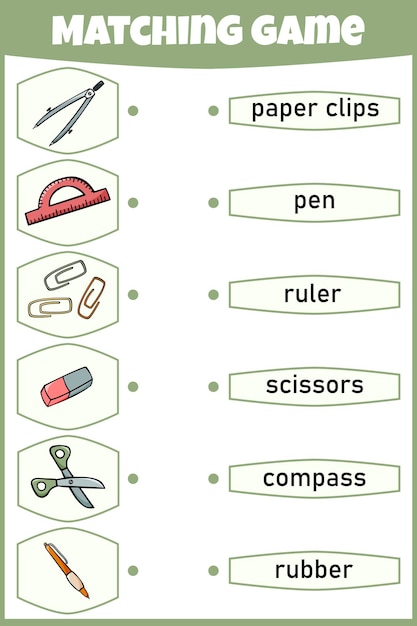 Juego de combinación para niños conectar imagen y palabras hoja de trabajo educativa para niños