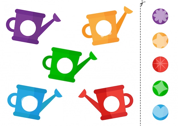 Juego de combinación para niños. Conjunto de coloridas regaderas.