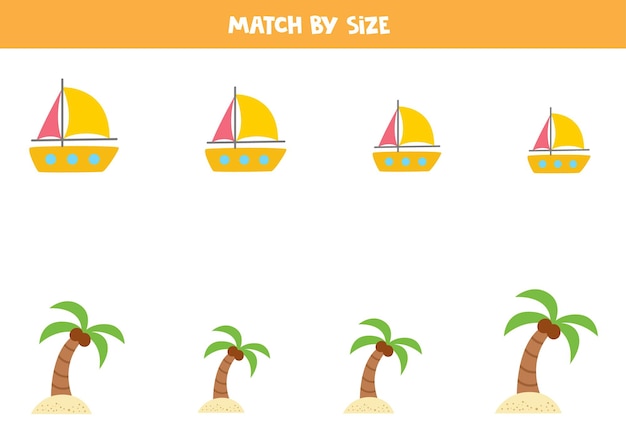 Juego de combinación para niños en edad preescolar Combina yates y palmeras por tamaño
