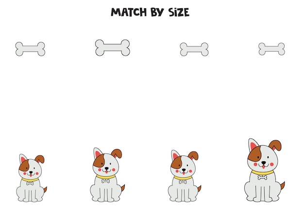 Juego de combinación para niños en edad preescolar Unir perros y huesos por tamaño