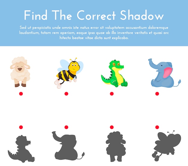 Juego de combinación de sombras de animales y sus formas