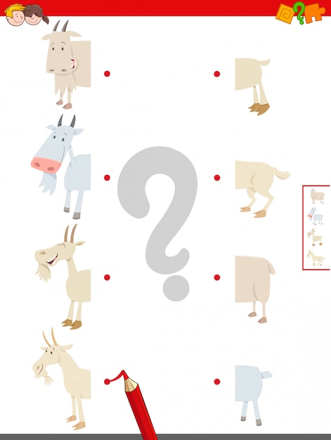 Juego de combinar mitades de cabras animales de granja