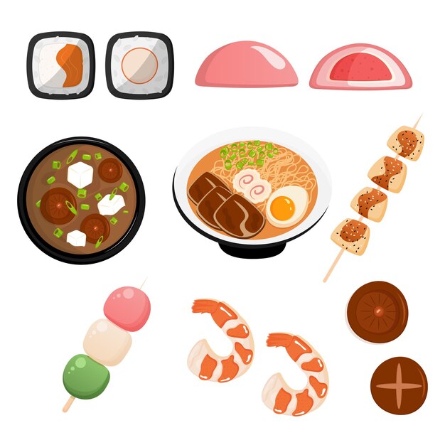 Juego de comida asiática. ilustración vectorial