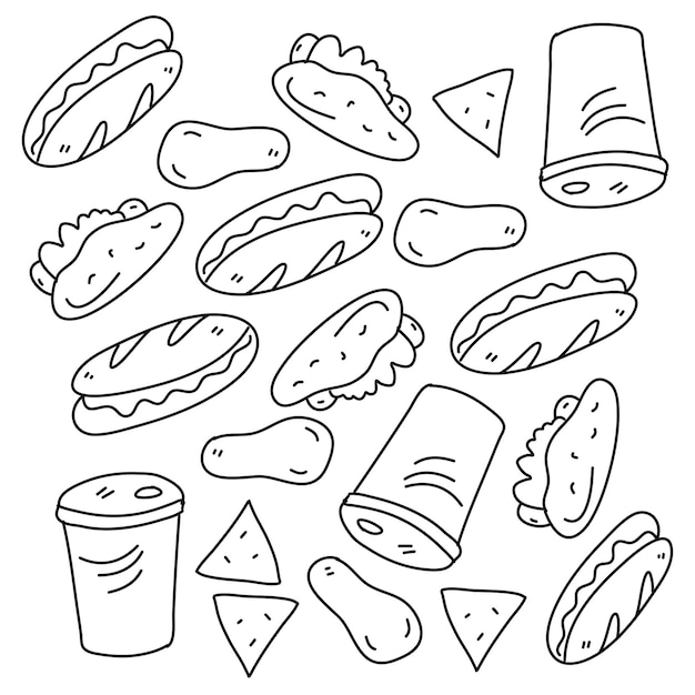 juego de comida y bebida con diseño de vector de estilo de línea