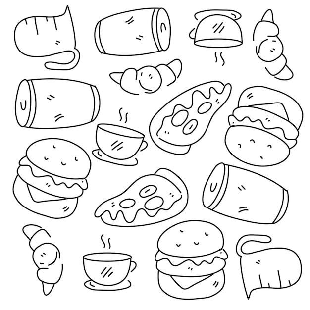 juego de comida y bebida con diseño de vector de estilo de línea