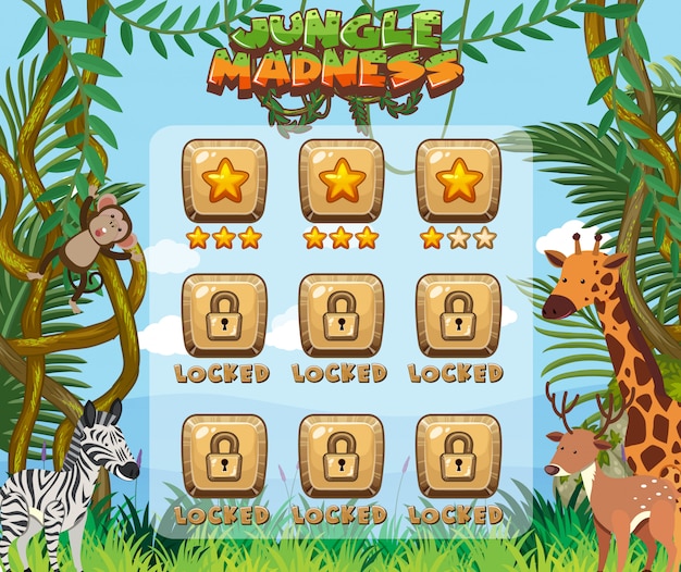 Juego de computadora con muchos animales en el bosque