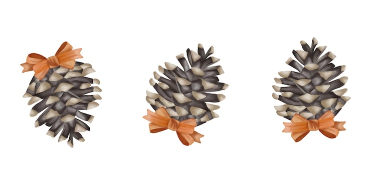 Vector juego de conos de año nuevo con un lazo naranja. conos de acuarela aislados en blanco. elemento de invierno vectorial