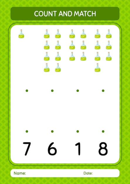 Juego de contar y combinar con hoja de trabajo de botella química para niños en edad preescolar hoja de actividades para niños