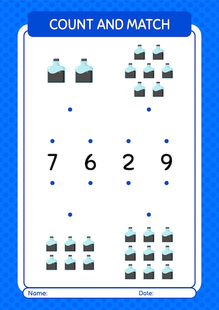 Juego de contar y combinar con hoja de trabajo de botella de tinta para niños en edad preescolar hoja de actividades para niños