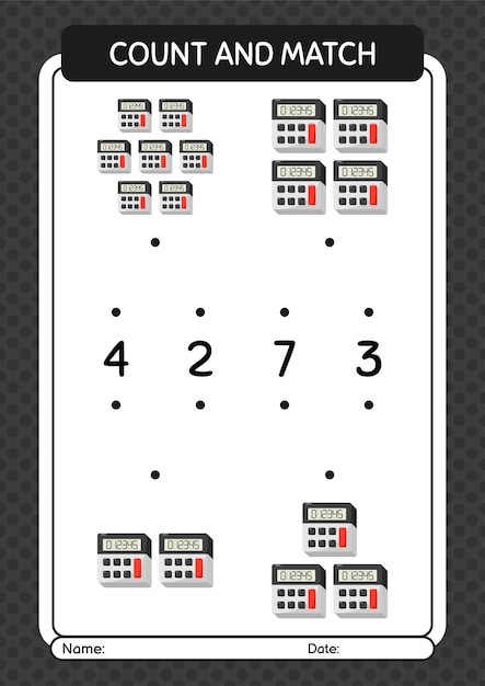 Juego de contar y combinar con hoja de trabajo de calculadora para niños en edad preescolar hoja de actividades para niños