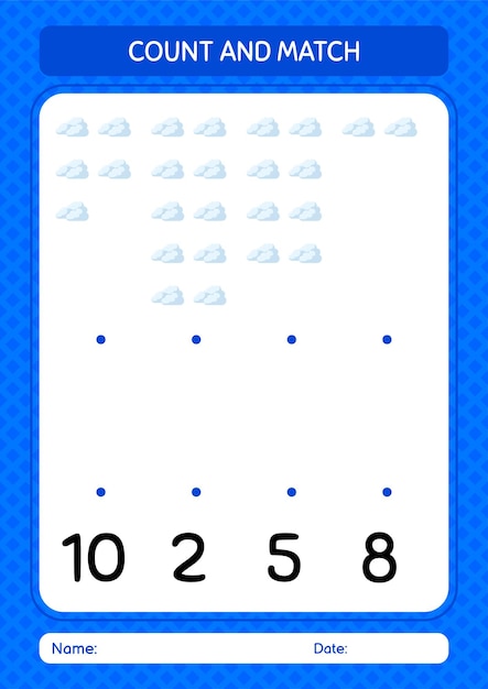Juego de contar y combinar con hoja de trabajo en la nube para niños en edad preescolar hoja de actividades para niños