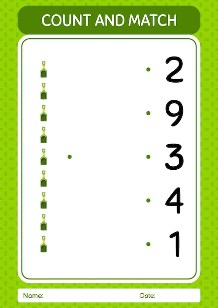 Juego de contar y combinar con hoja de trabajo de pala de arena para niños en edad preescolar hoja de actividades para niños