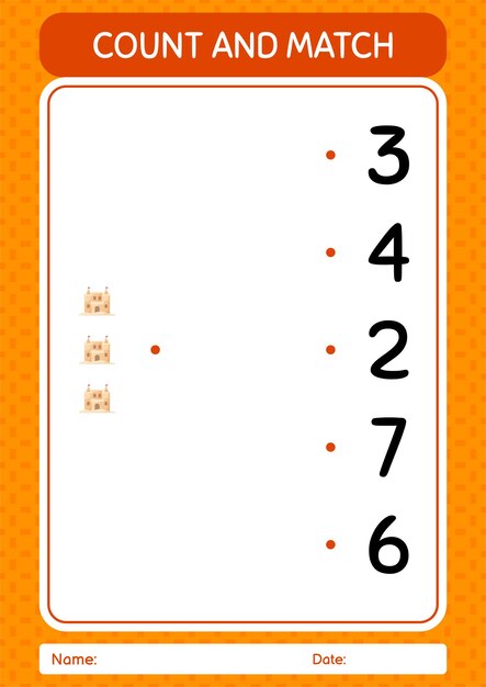 Juego de contar y combinar con hoja de trabajo de palacio de arena para niños en edad preescolar hoja de actividades para niños