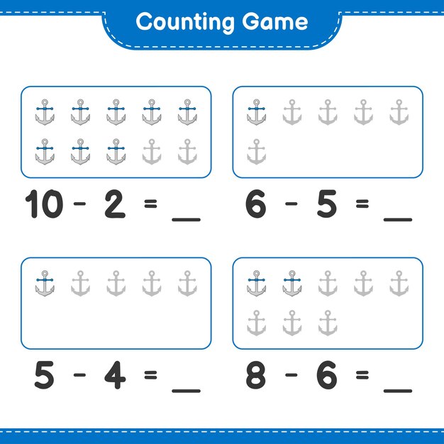 Juego de contar cuenta el número de ancla y escribe el resultado Juego educativo para niños