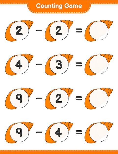 Juego de contar cuenta el número de conchas marinas y escribe el resultado Juego educativo para niños