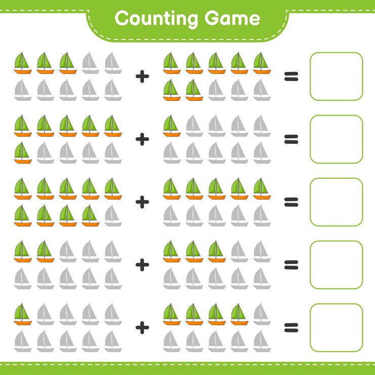 Vector juego de contar cuenta el número de veleros y escribe el resultado juego educativo para niños