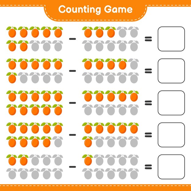 Juego de contar, cuenta el número de ximenia y escribe el resultado. juego educativo para niños, hoja de trabajo imprimible