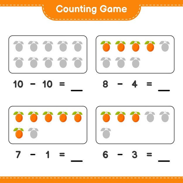 Juego de contar, cuenta el número de Ximenia y escribe el resultado. Juego educativo para niños, hoja de trabajo imprimible