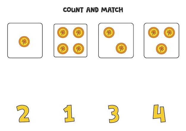 Juego de contar para niños cuente todas las monedas y haga coincidir con el número hoja de trabajo para niños