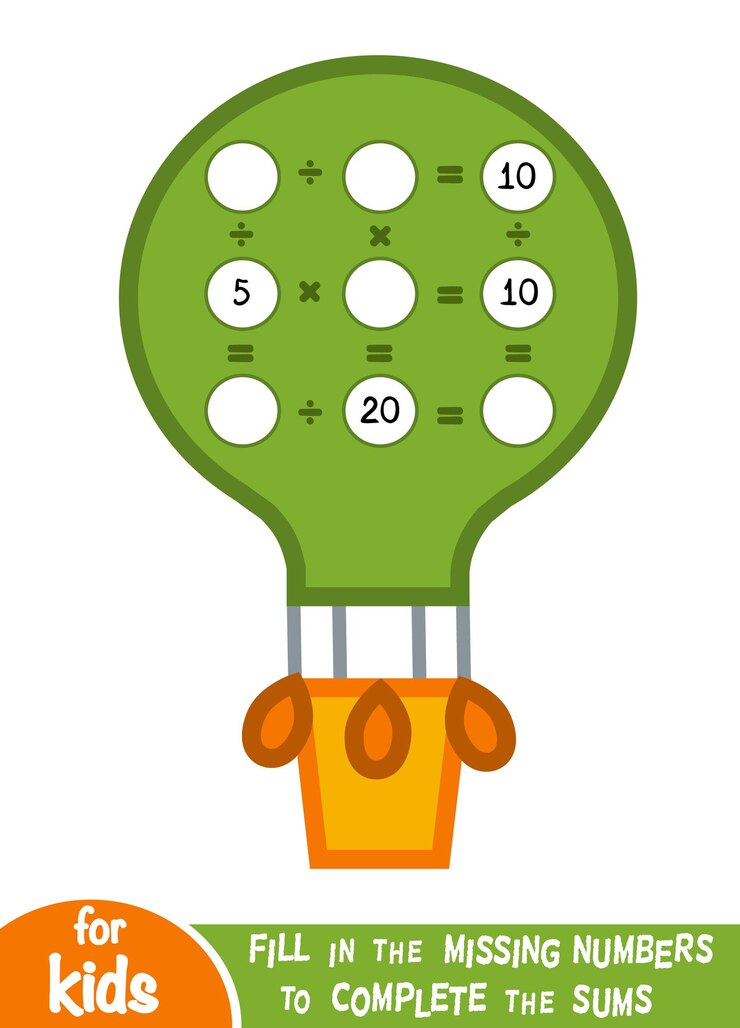 Vector juego de contar para niños en edad preescolar educativo, un juego matemático o hojas de cálculo con globo de aire
