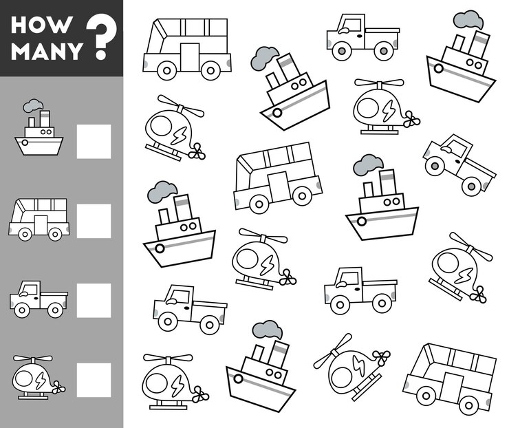 Vector juego de contar para niños en edad preescolar un juego educativo matemático transporte de objetos