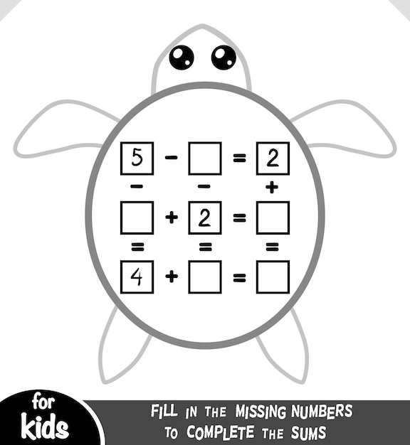 Juego de contar para niños juego educativo de matemáticas hoja de trabajo de suma y resta con tortuga
