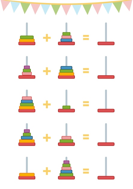 Juego de contar para niños Juego educativo de matemáticas Hojas de trabajo de adición pirámide de juguetes