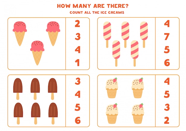 Juego de contar para niños. Juego de helados.