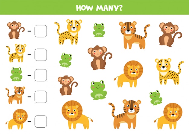 Juego de contar para niños. lindos animales de la jungla.