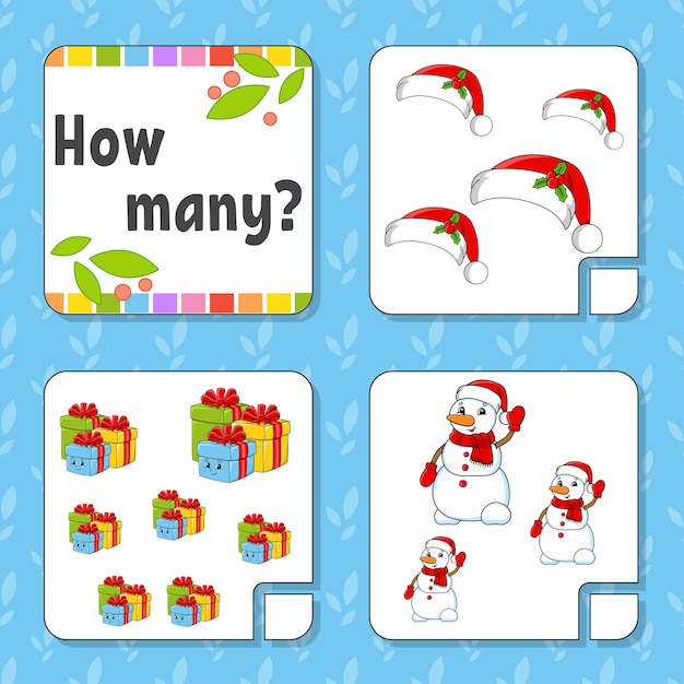Juego de contar para niños Personajes felices Aprendiendo matemáticas ¿Cuántos objetos en la imagen?