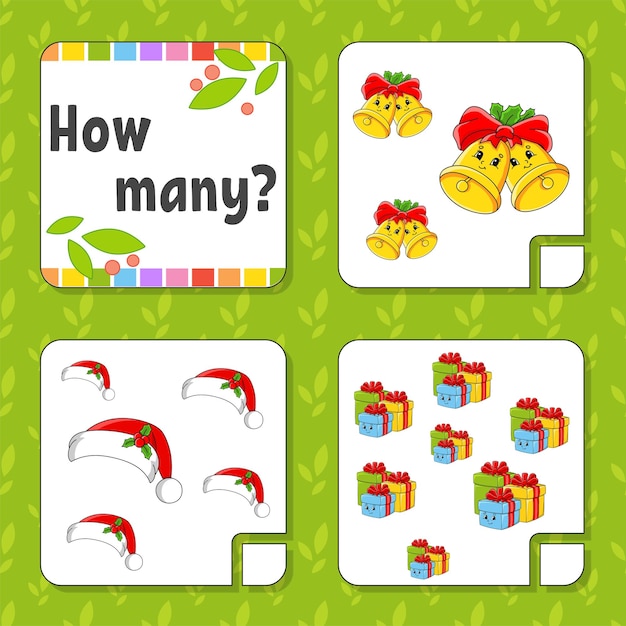 Juego de contar para niños Personajes felices Aprendiendo matemáticas ¿Cuántos objetos en la imagen?