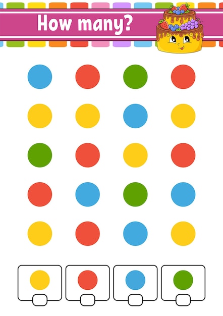 Juego de contar para niños Personajes felices Aprendiendo matemáticas ¿Cuántos objetos en la imagen?