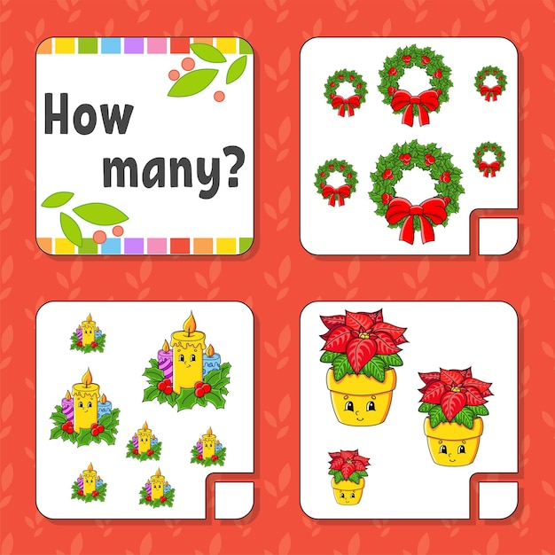 Juego de contar para niños Personajes felices Cuántos objetos en la imagen Tema navideño