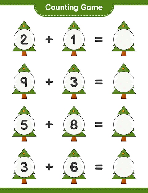 Juego de conteo cuenta el número de árboles de navidad y escribe el resultado juego educativo para niños