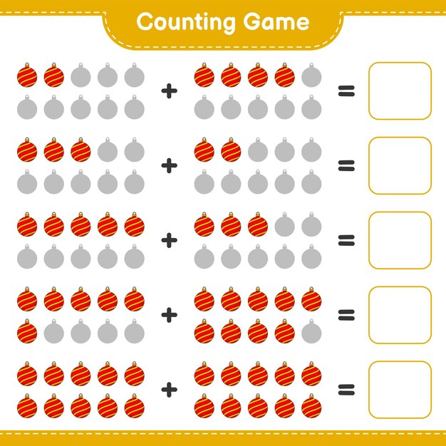 Juego de conteo cuenta el número de bolas navideñas y escribe el resultado juego educativo para niños