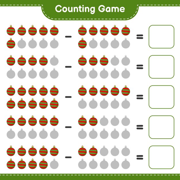 Juego de conteo cuenta el número de bolas navideñas y escribe el resultado juego educativo para niños