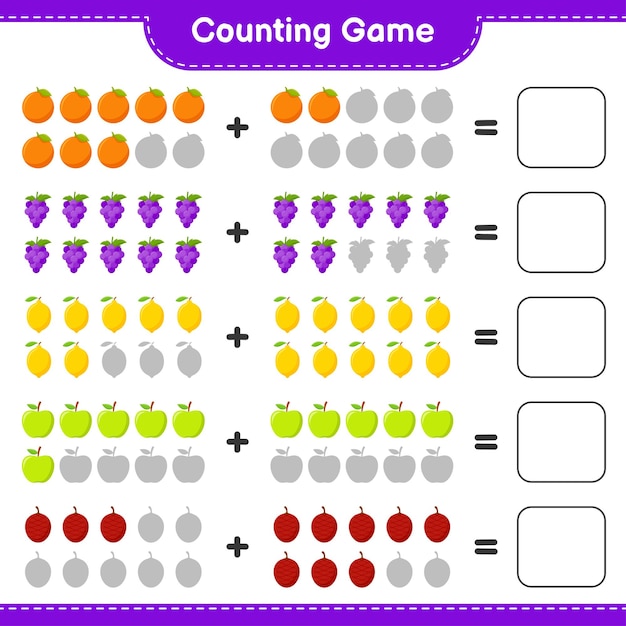 Juego de conteo, cuenta el número de frutas y escribe el resultado.