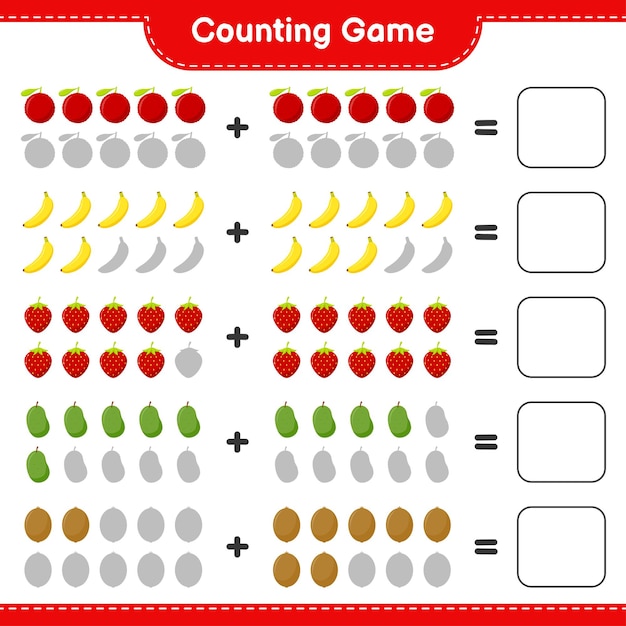 Juego de conteo, cuenta el número de frutas y escribe el resultado.
