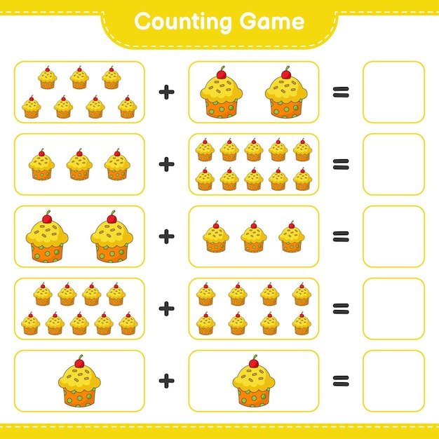 Juego de conteo cuente el número de Cup Cake y escriba el resultado Juego educativo para niños
