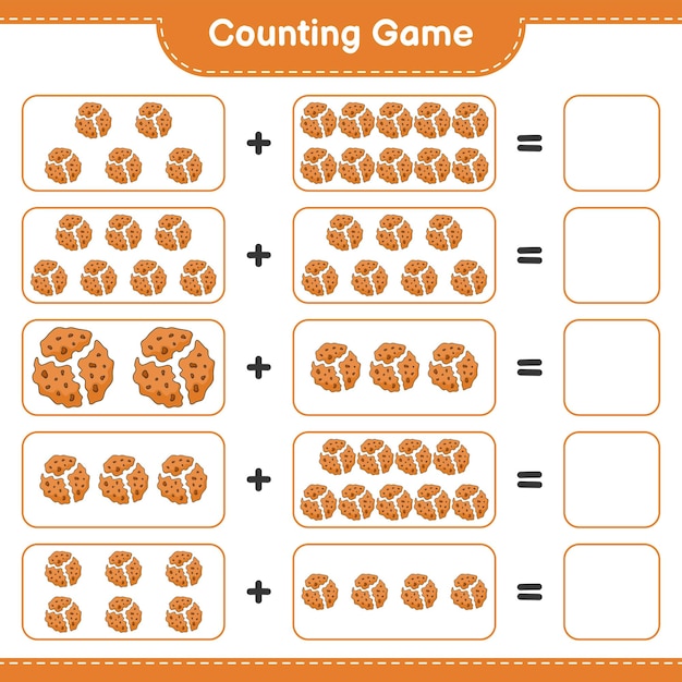 Juego de conteo, cuente el número de galletas y escriba el resultado. Juego educativo para niños, hoja de trabajo imprimible, ilustración vectorial