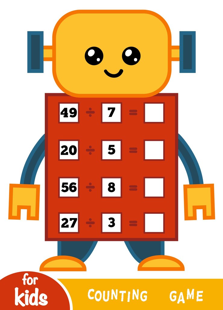 Vector juego de conteo para niños en edad preescolar educativo un juego matemático fondo del robot