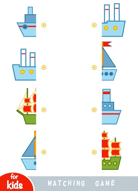 Juego de correspondencias juego educativo para niños Une las mitades Conjunto de barcos